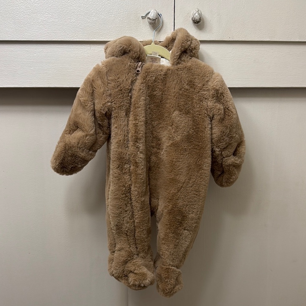 Brown Plush Footie One Piece with Bear Ears